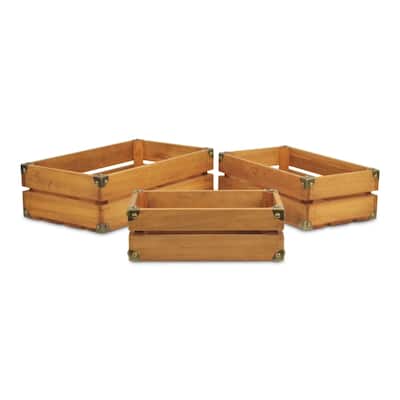 Set of 3 Rustic Studded Wooden Storage Crates 15.75"