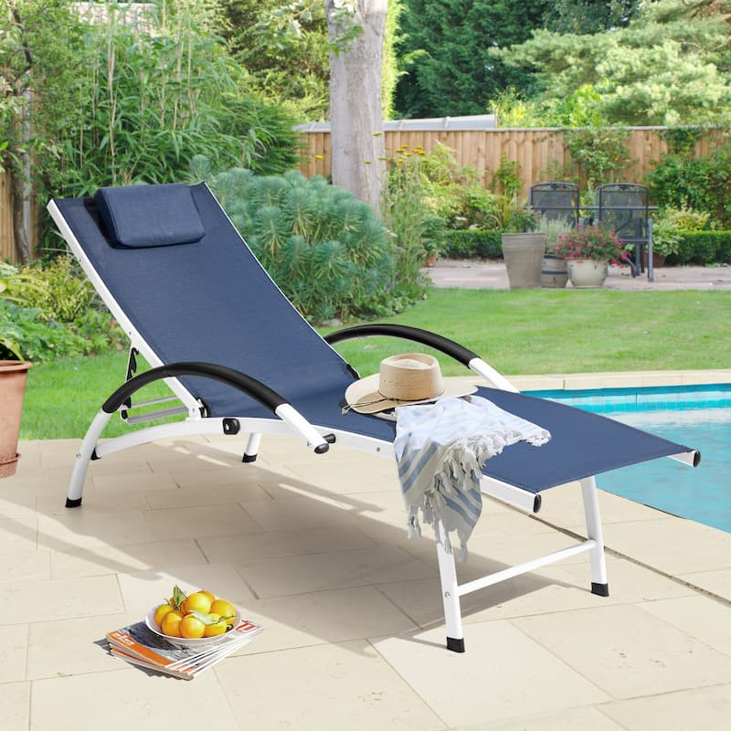 Crestlive Products Outdoor Adjustable Reclining Chaise Lounge Chair with Armrest
