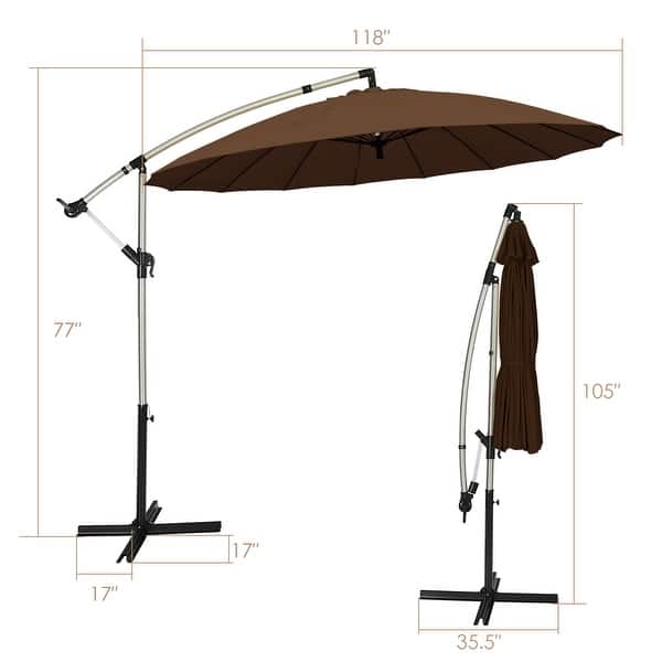 dimension image slide 0 of 3, Gymax 10FT Patio Offset Hanging Umbrella Cantilever Umbrella w/ Tilt