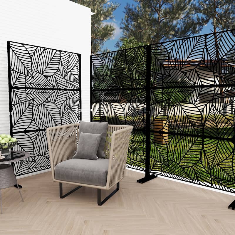 Outdoor Privacy Screen with Stand for Patio Garden Metal Fence