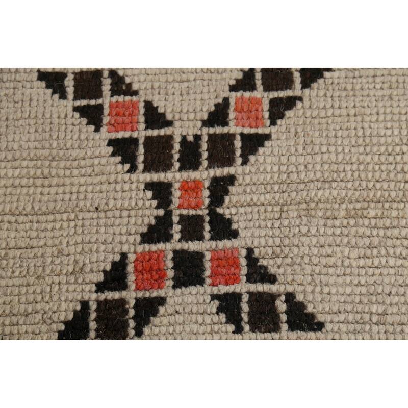 Geometric Moroccan Oriental Area Rug Hand-Knotted Beige Wool Carpet - 6'0"x 9'8"