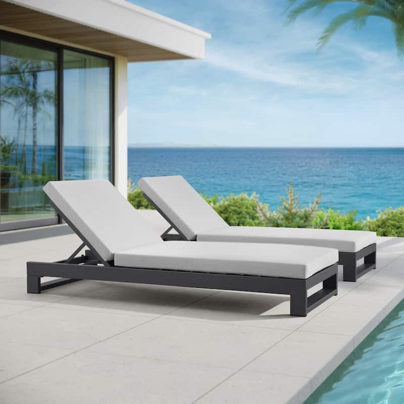 KOVA Minimalist Aluminum Outdoor Chaise Lounge (Set of 2) - Black-Light Grey