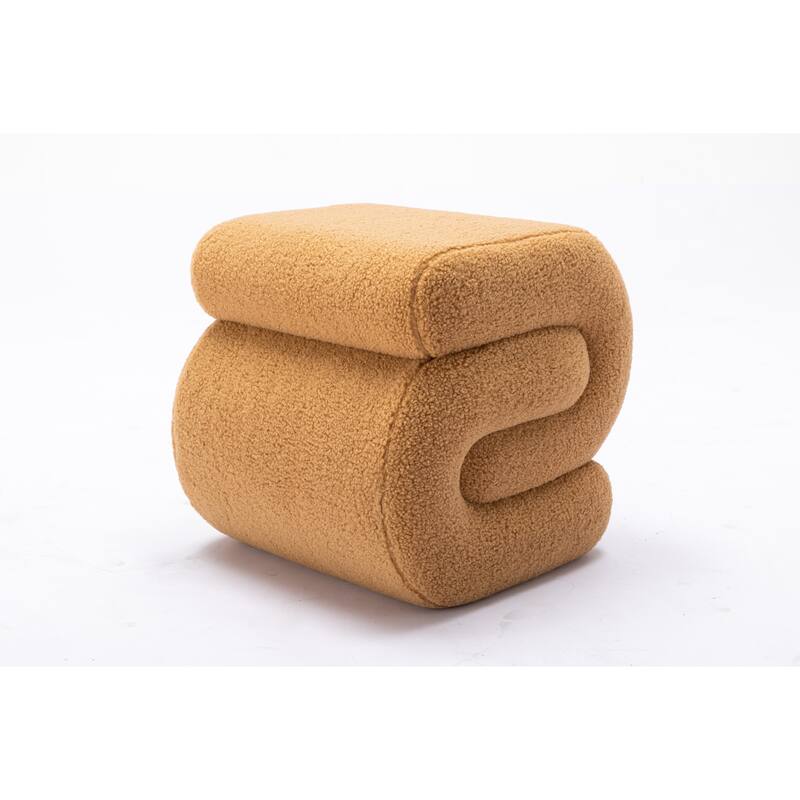 S-shape Teddy Fabric Ottoman Makeup Stool Footstool