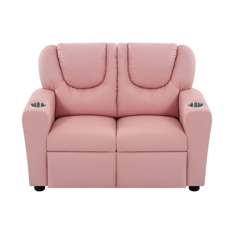 Kids Push Back Loveseat Recliner with Cup Holders, Adjustable Footrest & Headrest, Two Seat Recliner Sofa for Boys and Girls