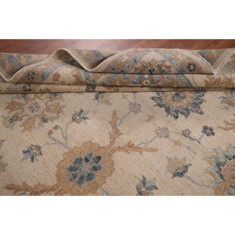 Hand Knotted Oriental 100% Wool Carpet Transitional All-Over Beige & Ivories Oushak Area Rug - 10' 0'' X 8' 0''