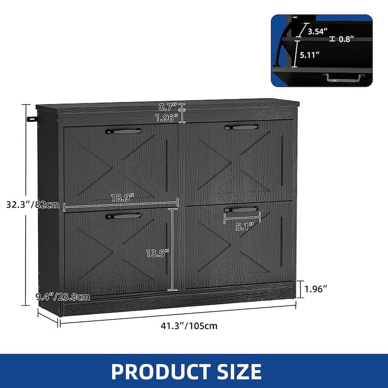 Moasis Shoe Storage Cabinet with 4 Flip Drawers, Narrow Shoes Rack Organizer for Entryway