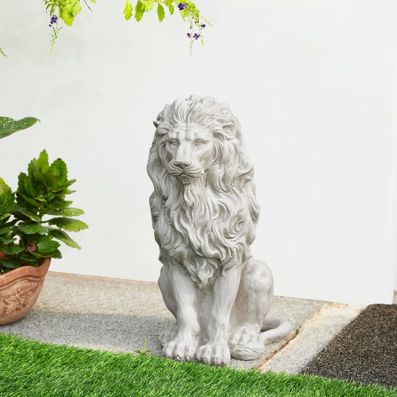 20.75"H MGO Black Guardian Sitting Lion Statue Porch Sign Outdoor Decoration Gifts by Glitzhome