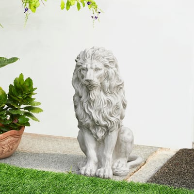 Glitzhome 20.75"H MGO White Guardian Sitting Lion Statue Porch Sculpture Indoor Outdoor