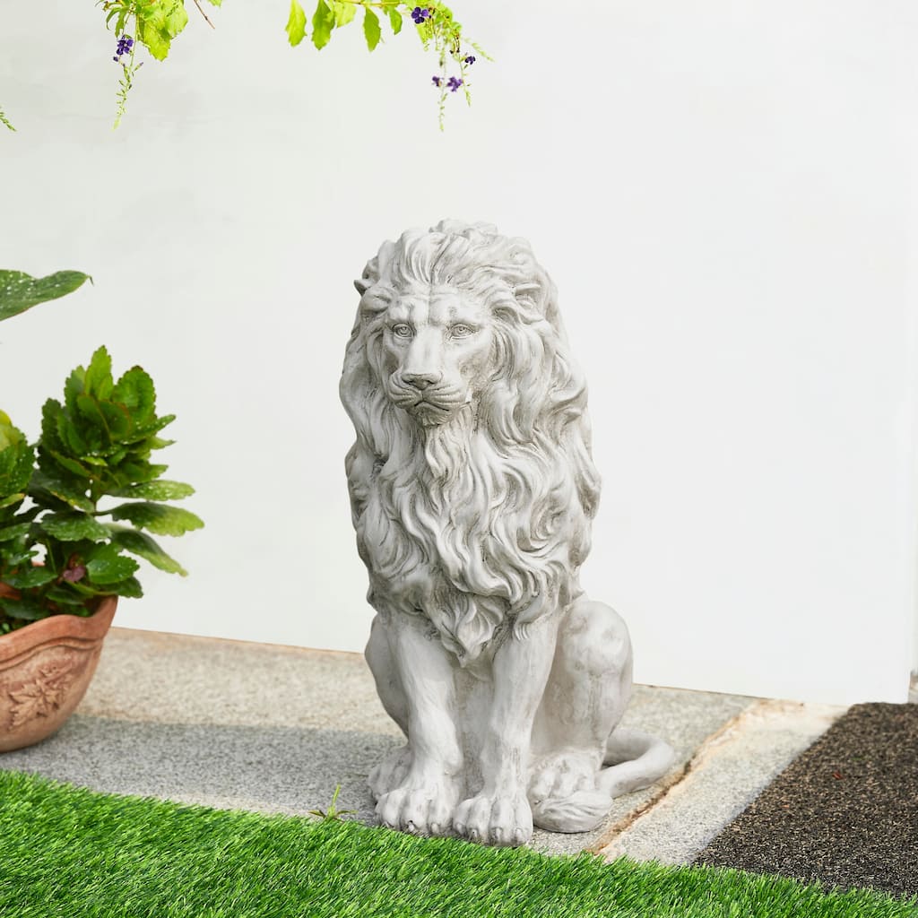 Glitzhome 20.75"H MGO White Guardian Sitting Lion Statue Porch Sculpture Indoor Outdoor