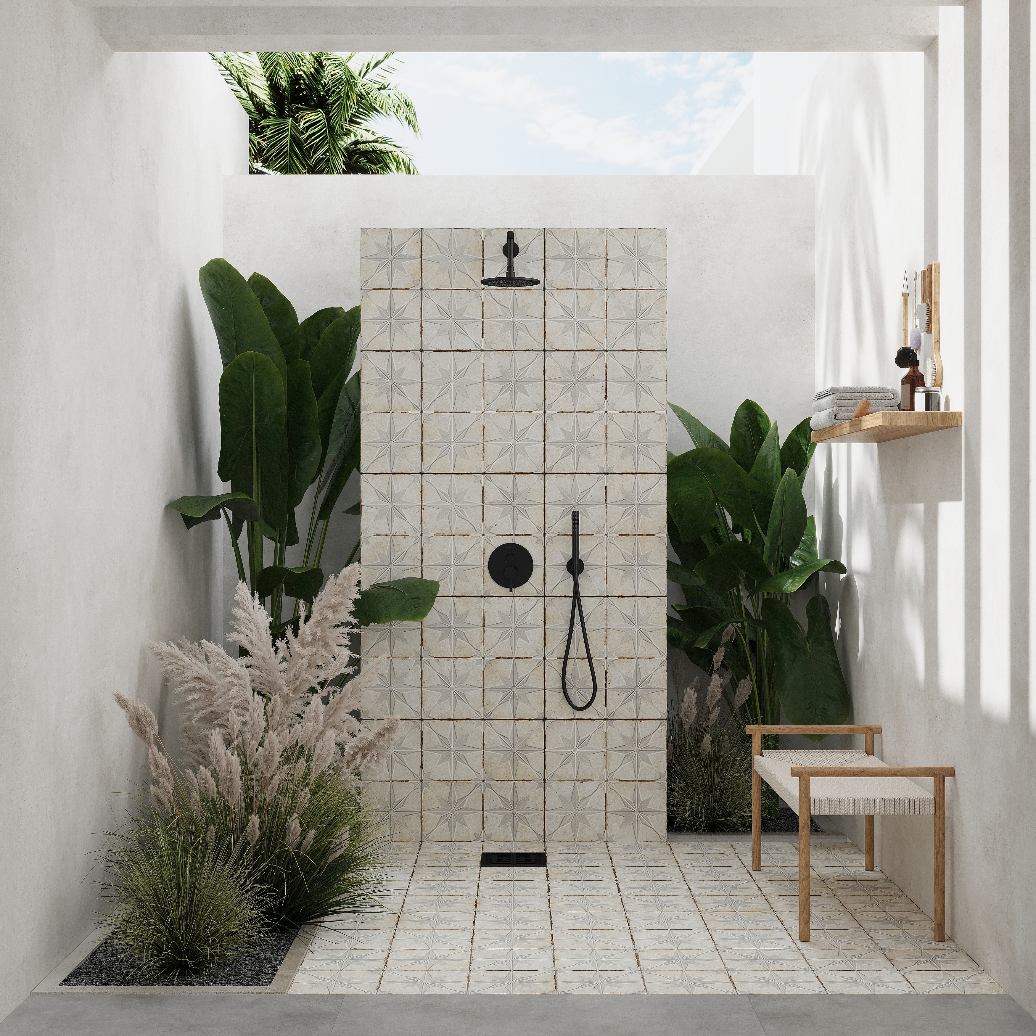 Palmera 9x9 Beige White Porcelain Star Square Wall and Floor Tile (6.96 sq ft/case) - 13 Pack