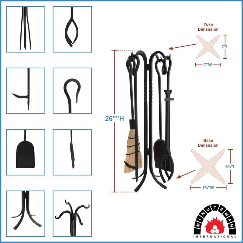 Achla Designs Shepherd's Hook III Mini Fireplace Set of 4 Tools, 26.5 Inch Tall, Black