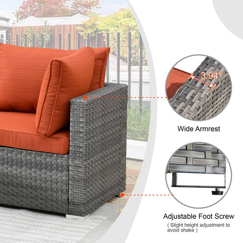 HOOOWOOO 9-piece Grey Wicker Patio Outdoor Sectional Set with Swivel Rocking Chair