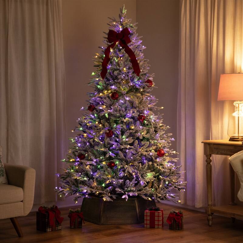 Real Touch™ Elite Pre-Lit Flocked Yukon Pine IPT Artificial Christmas Tree - 9' Dual Color LED - 9 Foot