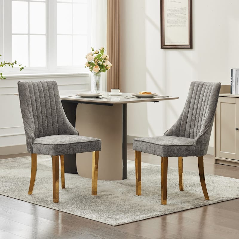 Rayon Cloth Flocking Chenille Chairs Channel Chair Fabric Upholstered Chair with Stainless Steel Plating Legs,Set of 2