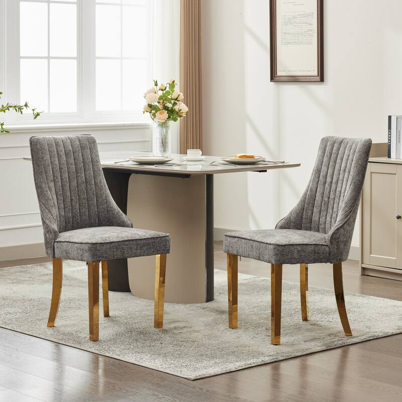 Roomfitters Modern Chenille Dining Chairs Set of 2, Fabric Upholstered Accent Chairs with Channel Back Design - Grey