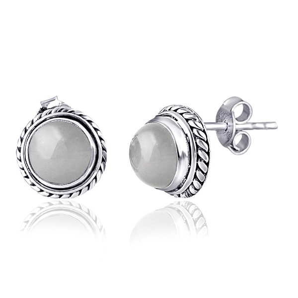 Moonstone Sterling Silver Round Stud Earrings by Orchid Jewelry. Opens flyout.