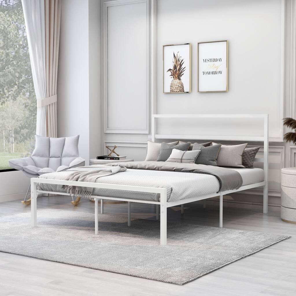 Aufank Modern Platform Metal Bed Frame, Metal Slat Support