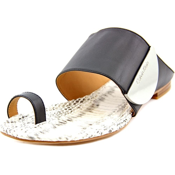 Calvin Klein Babel Women Open Toe Leather Black Slides Sandal