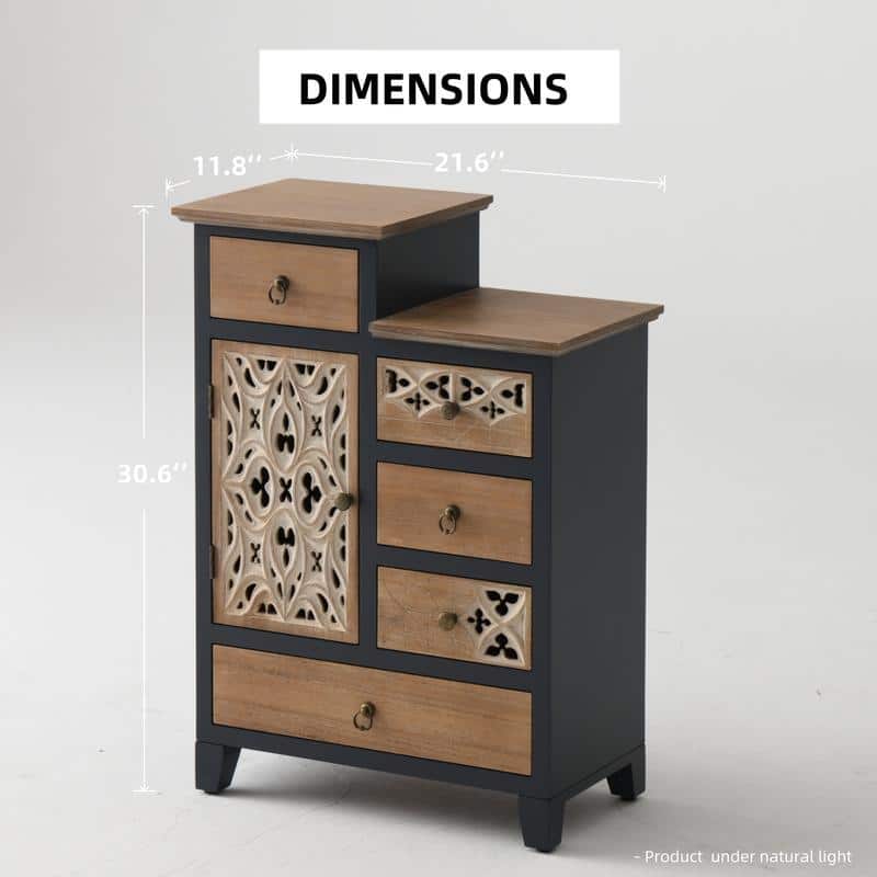 Farmhouse Accent Chest with Carved Door and 5-Drawers