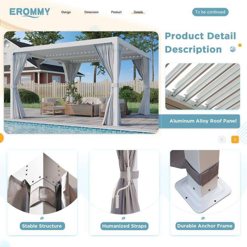 EROMMY Outdoor Louvered Pergola Gazebo with Adjustable Aluminum Rainproof Roof