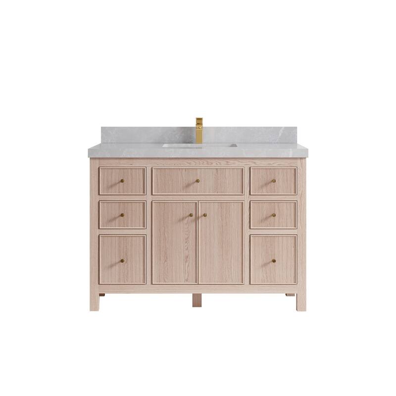 Willow Collections 48 x 22 Sonoma White Oak Wood Single Sink Bathroom Vanity with Quartz or Marble Countertop