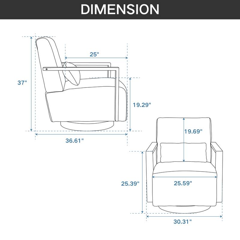 Roomfitters 30.3" Modern Swivel Accent Chair, Open-Frame Solid Wood Arms & 360° Rotation