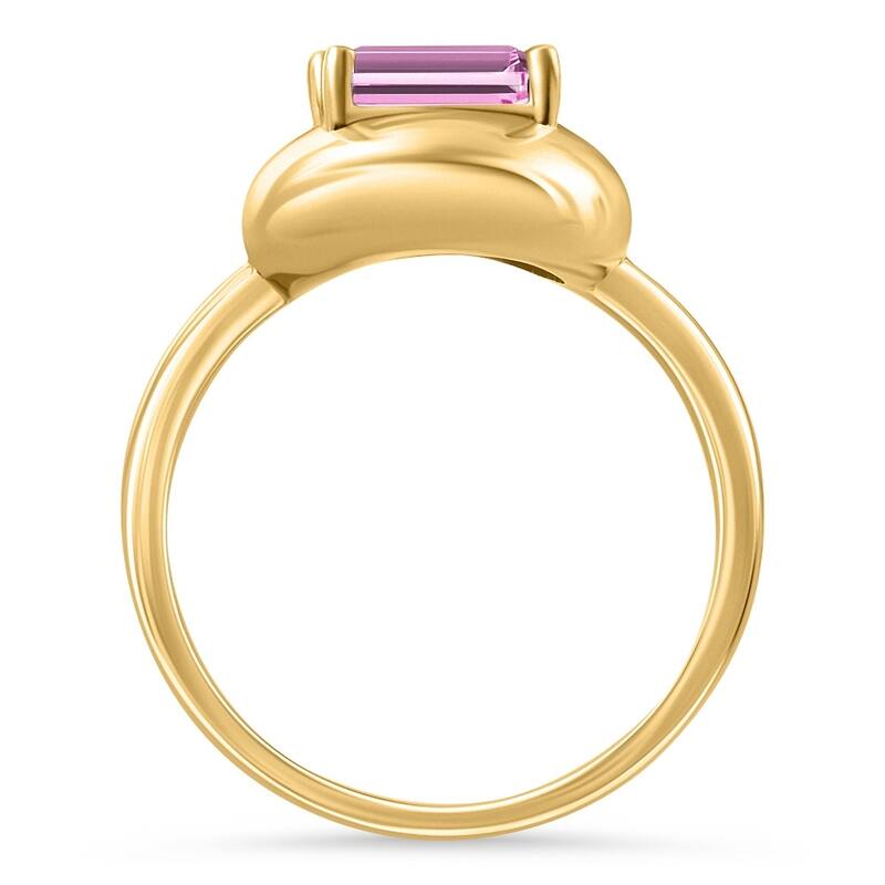 Bliss Diamond Candy Button Yellow Gold Emerald Cut Pink Topaz Ring