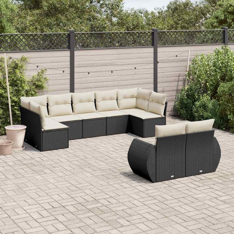 vidaXL Garden Sofa Set Black - Black and cream 9 Piece Set Without table