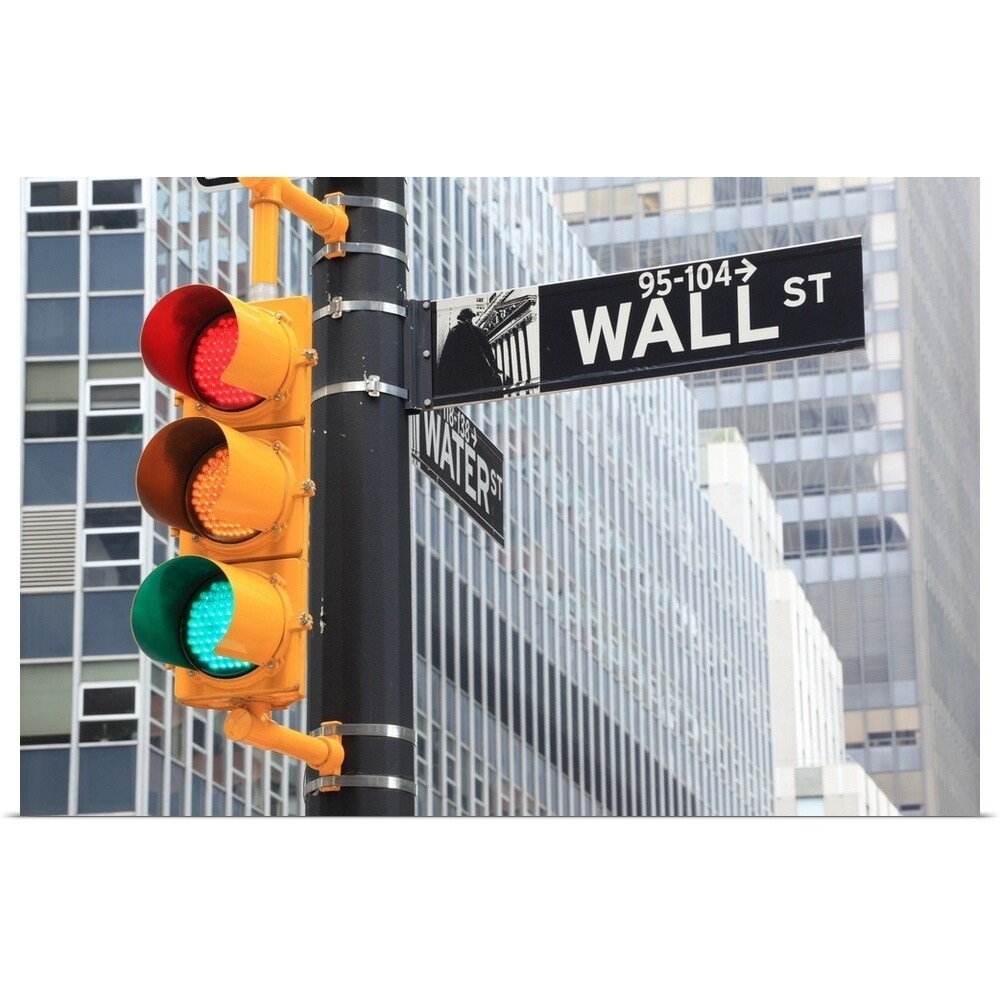 Shop Traffic Light And Wall Street Sign New York City Usa