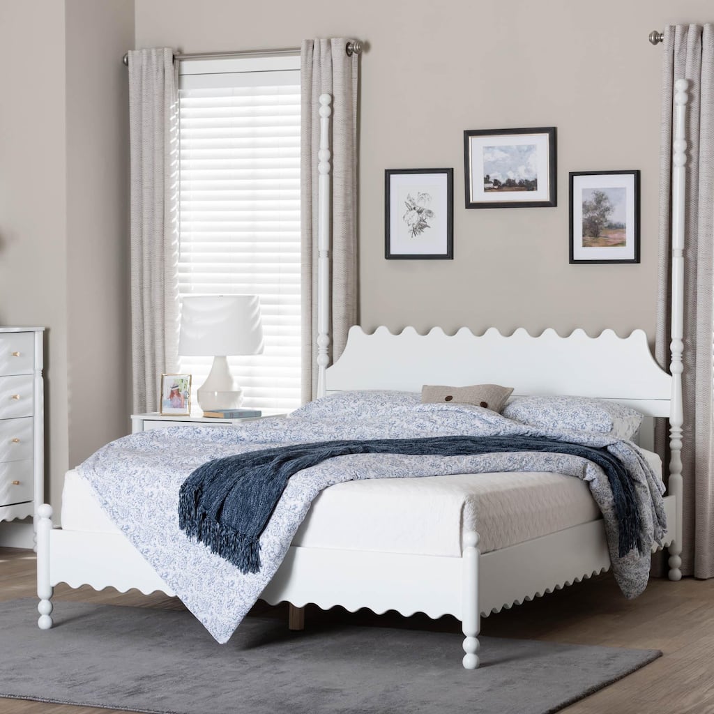 Hoffman Platform Bed - Farmhouse Bed Frame with Scalloped Design and Turned Posts