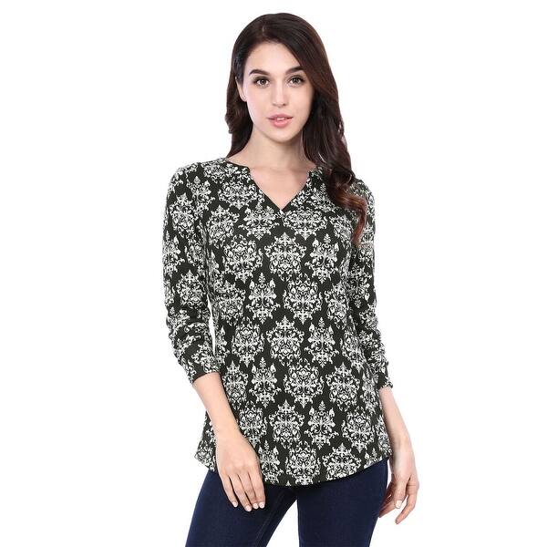 Shop Women S Printed Split V Neck Long Sleeve Blouse Top Black On Sale Overstock 29011313