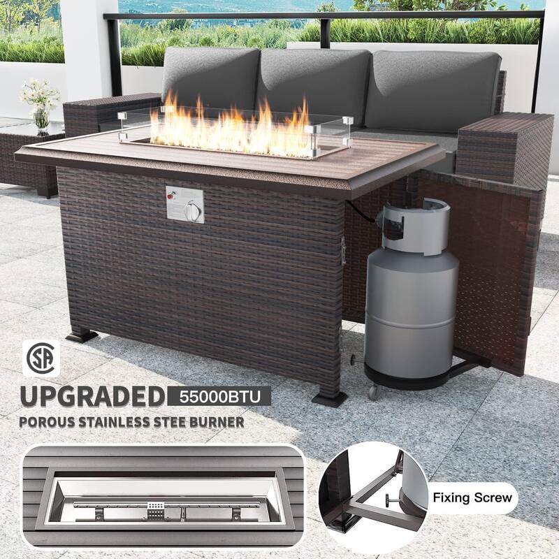 Delnavik 13 Pieces Outdoor Patio Furniture Set with Fire Pit Table w/ Wide Armrests