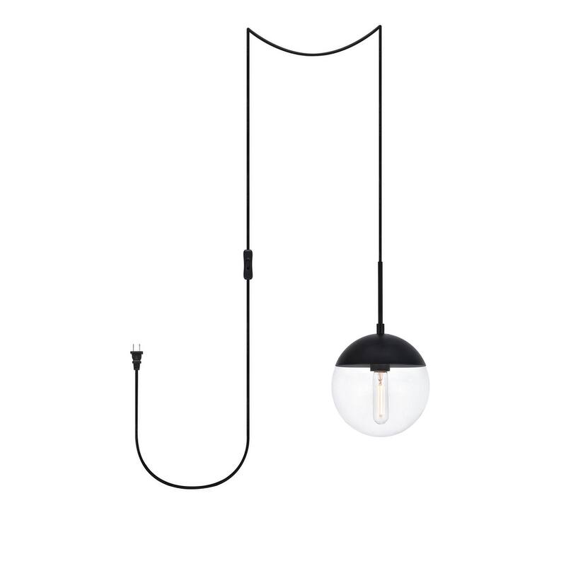 Elian 1-Light Plug in Pendant- Black - 8" Diameter