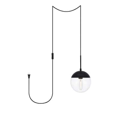 Elian 1-Light Plug in Pendant- Black - 8" Diameter