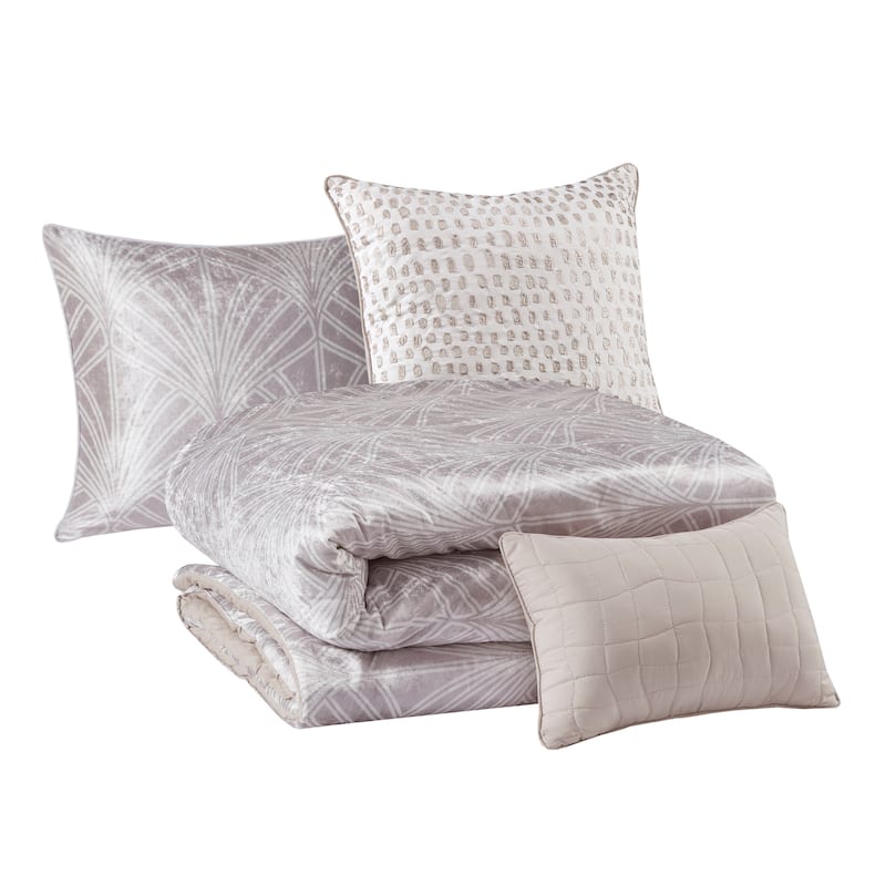 Beautyrest Kiona Silver/ Champagne 5 Piece Crushed Velvet Comforter Set