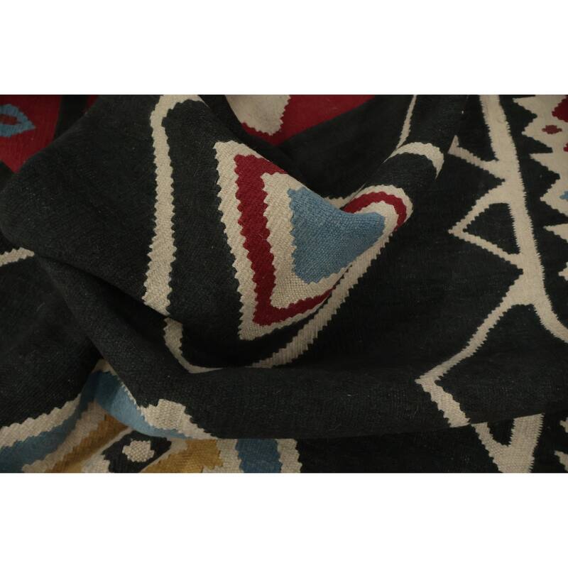 Hand Woven Oriental 100% Wool Carpet Southwestern Tribal Black Kilim Runner Rug - 17' 7'' X 5' 0''