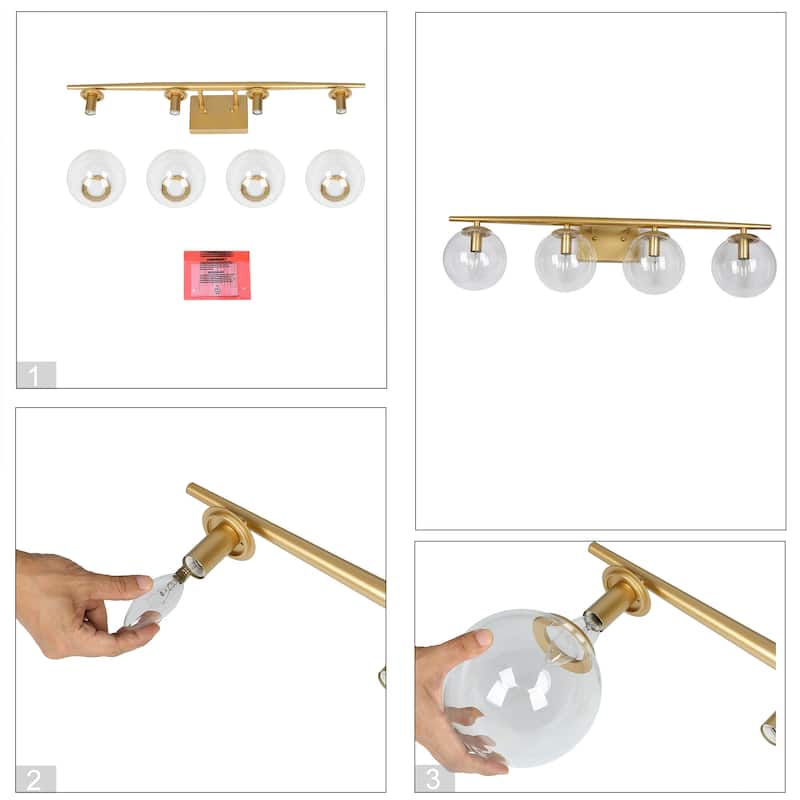 Modern Gold 4-light Bathroom Vanity Lights Dimmable LED Wall Sconce with Globe Glass Shades - 30 in