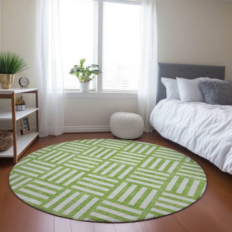 Machine Washable Indoor/ Outdoor Chantille Contemporary Geo Rug - Lime - 8' x 8'