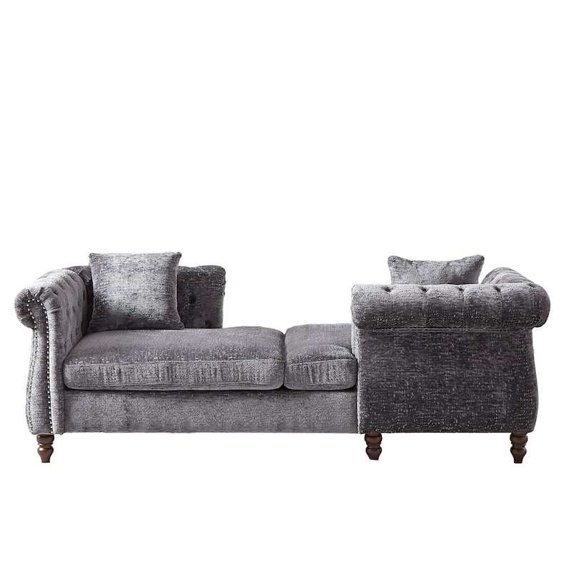 Roomfitters 81" Face-to-Face Chaise Lounge in Chenille, Button Tufted Rolled Arm Sofa with Nailhead Detailing