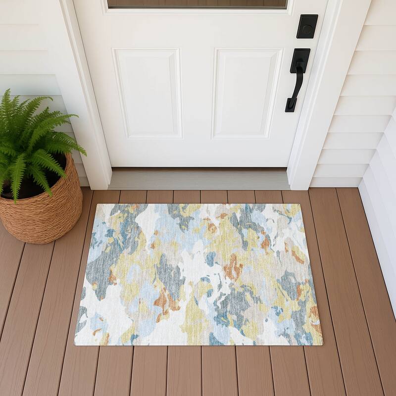 Machine Washable Indoor/ Outdoor Abstract Mexi Chantille Rug - Ivory - 1'8" x 2'6"