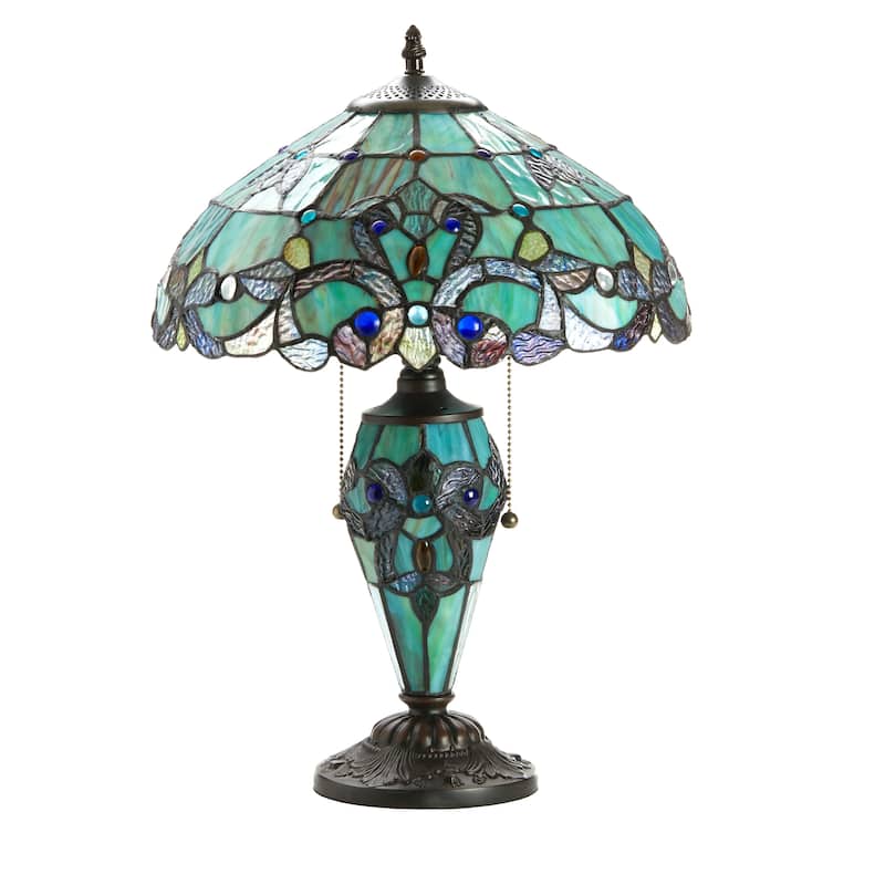 Gracewood Hollow Khelladi 20"H Stained Glass Multicolored Magna Carta Table Lamp - 14"L x 14"W x 20"H