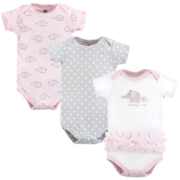 slide 1 of 1, Hudson Baby Infant Girl Cotton Bodysuits, Pink Gray Elephant 3-6 Months - Pink Gray Elephant
