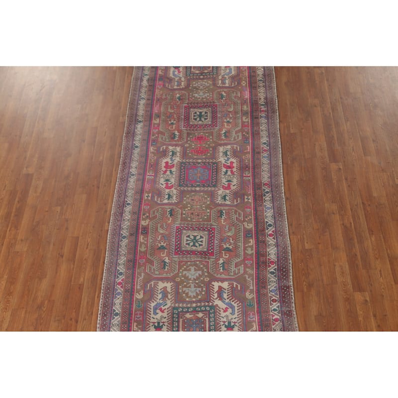 Tribal Meshkin Persian Vintage Runner Rug Hand-Knotted Wool Carpet - 3'11" x 10'5"