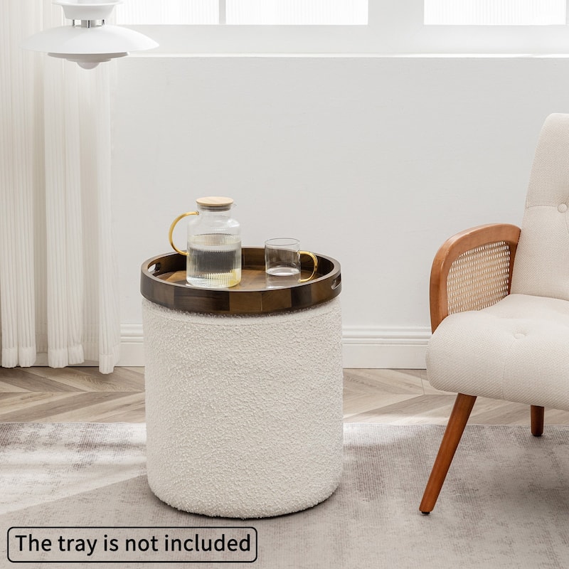 KINWELL Round Upholstered Pouf Ottoman Footrest