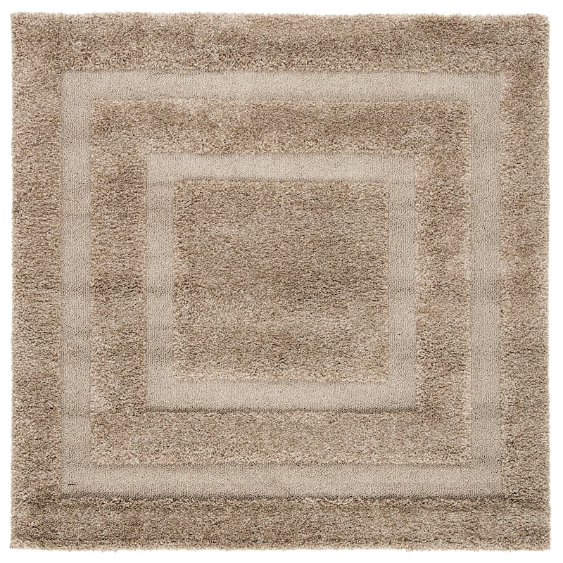 SAFAVIEH Florida Shag Carlinde Border 1.2-inch Thick Rug - 6'7" Square - Beige - Square