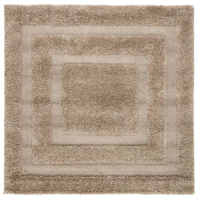 SAFAVIEH Florida Shag Carlinde Border 1.2-inch Thick Rug - 5' x 5' Square - Beige/Beige