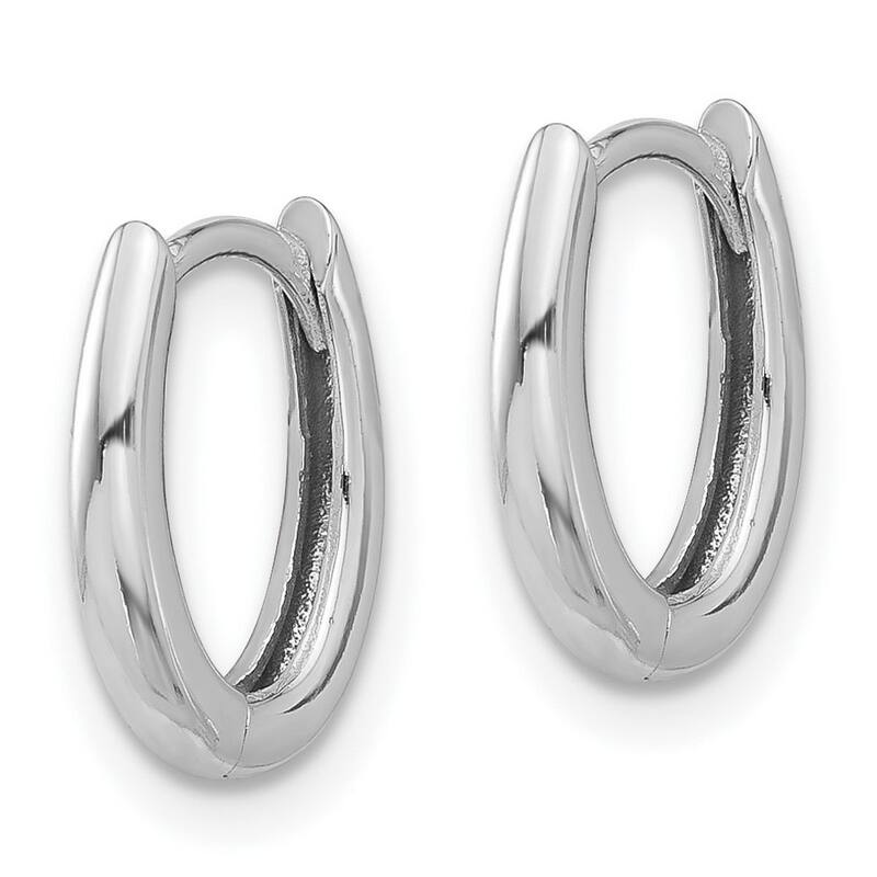 Curata 14k White Gold Polished Oval Hinged Hoop Earrings - 12.6x10.2mm