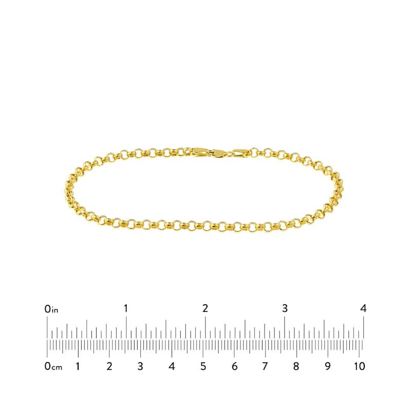 Curata 14k Yellow Gold 10" 3.8mm Hollow Rolo Chain Ankle Bracelet Anklet for women