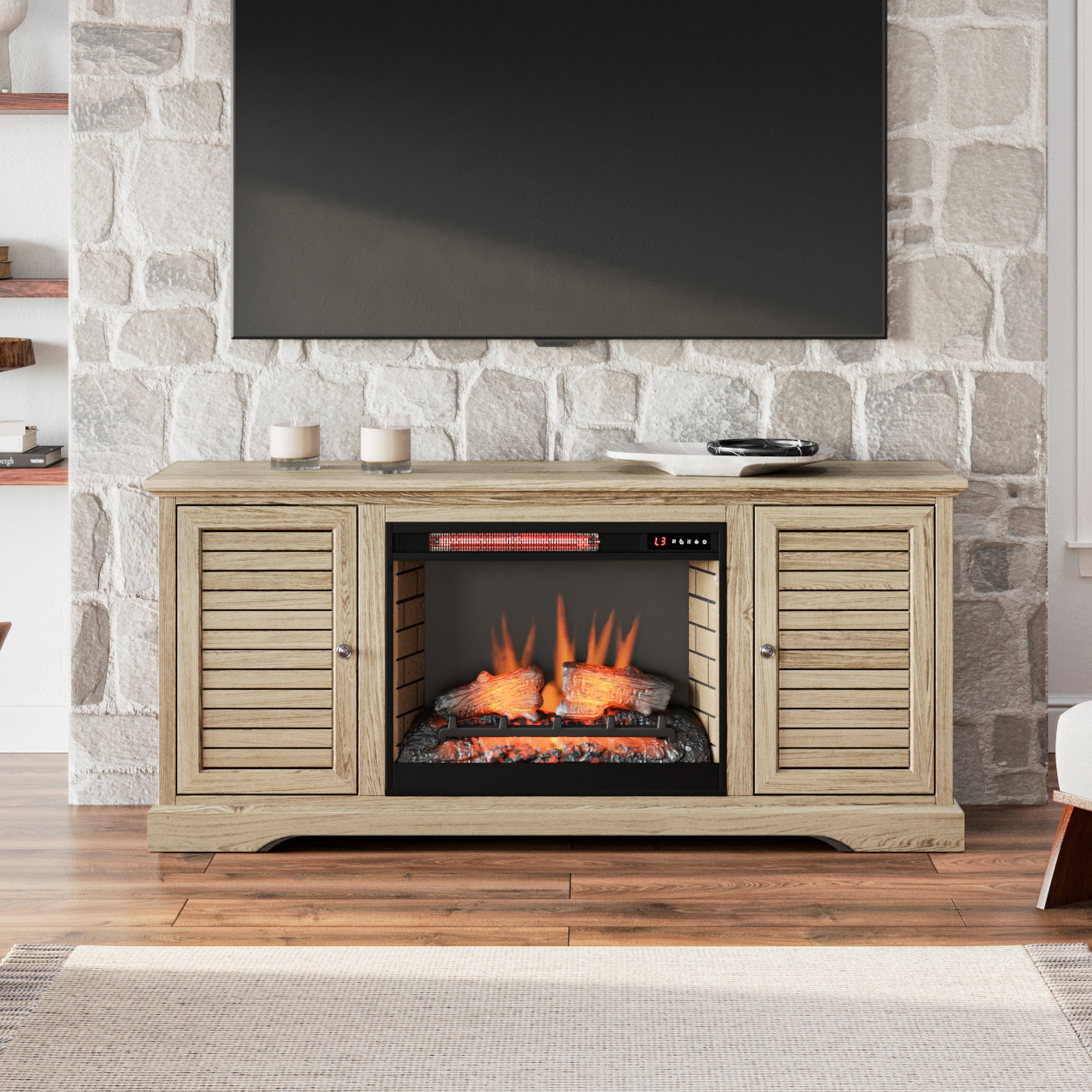 Beige Fireplace TV Stand Bed Bath Beyond