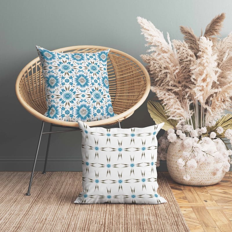 Batik Bliss Indoor/Outdoor Reversible Throw Pillow Blue and Brown